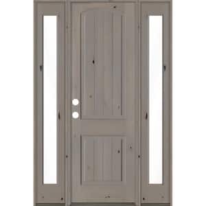 60 in. x 96 in. Rustic knotty alder Sidelite 2 Panel Right-Hand/Inswing Clear Glass Grey Stain Wood Prehung Front Door