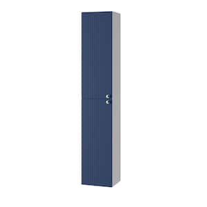 Aria 12 in. W x 12 in. D x 63 in. H White Cabinet MDF Floating Linen Cabinet with Soft Close Doors and Rich Blue Fronts