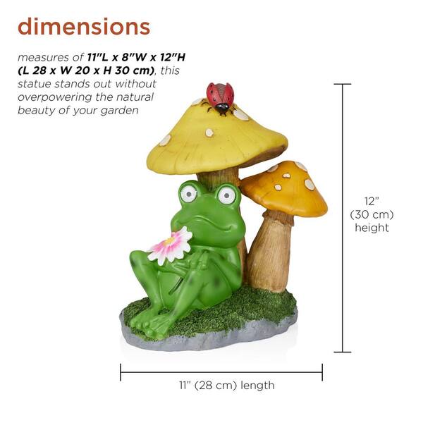 Alpine Corporation 12 in. Tall Solar Frog Relaxing Under Mushroom