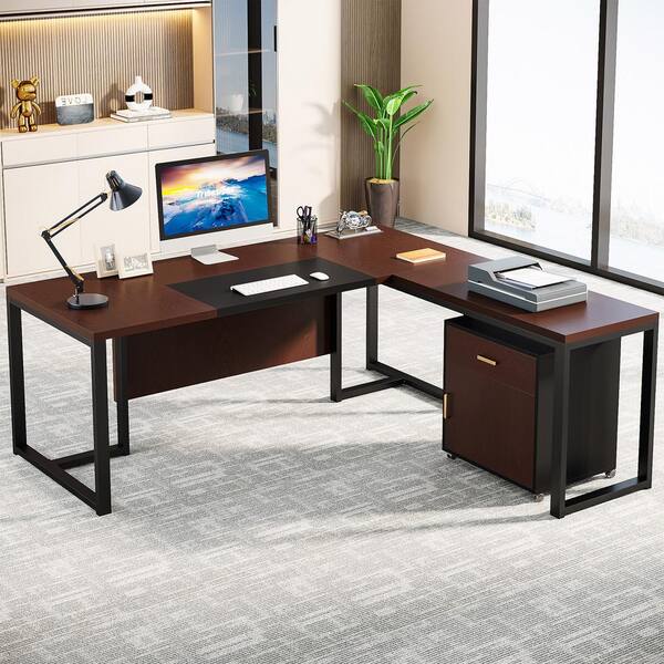 BYBLIGHT Capen 87 in. L Shaped Brown Engineered Wood 2 Drawer Executive Desk  with 51 in. File Cabinet Home Office Computer Desk BB-F1658XF - The Home  Depot