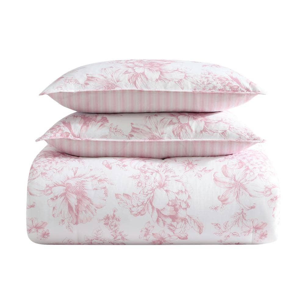 Delphine Pink Cotton Reversible Full/Queen Comforter Set