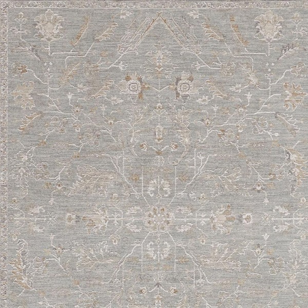 8 ft. x 10 ft. Blue Floral Power Loom Distressed Area Rug with Fringe