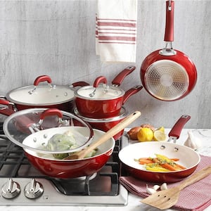 Arlington 12-Piece Aluminum Ceramic Nonstick Cookware Set in Red