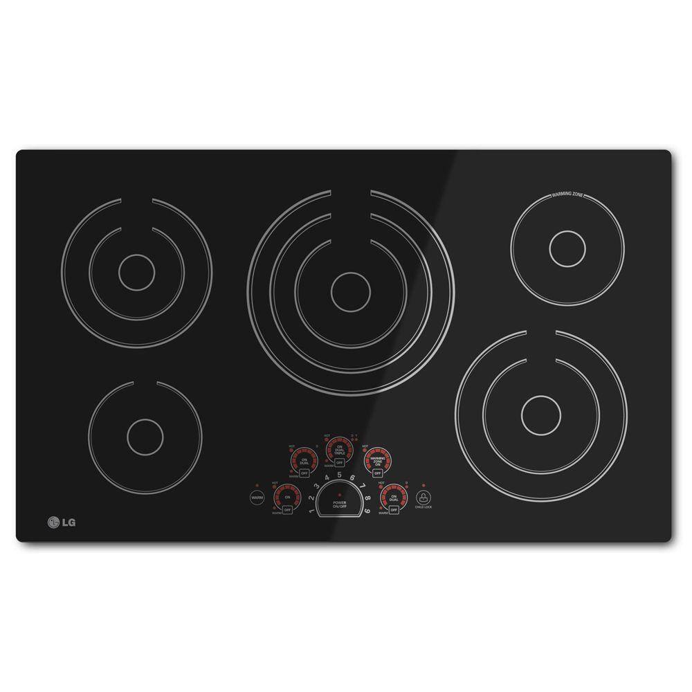 LG Electronics 36 in. Radiant Smooth Surface Electric Cooktop in Black with 5 Elements, SmoothTouch Controls and Warming Zone, Smooth Black