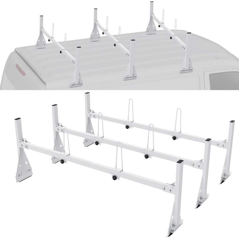VEVOR Trailer Ladder Rack,59 in. Adjustable Roof Rack,3 Crossbars Van ...