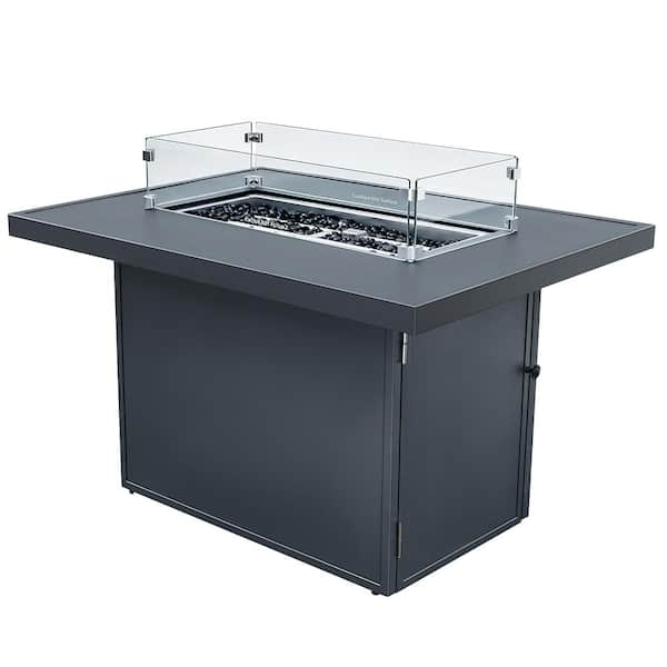 Sudzendf 44 in. Fire Pit Table for Outside Propane with Glass Wind Guard, 50,000 BTU Auto-Ignition Outdoor Fire Pit