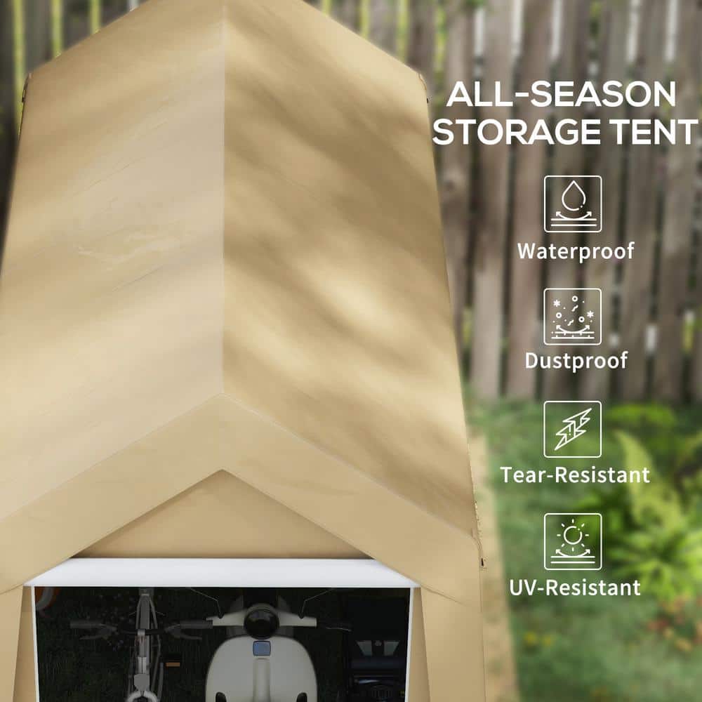 Beige 7' x 12' Portable Storage Tent with Windows