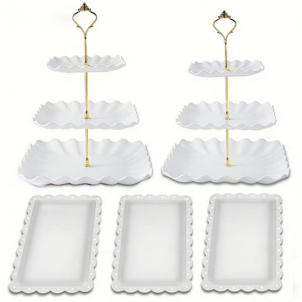 5-Pack Dessert Table Display Sets, 2-Set 3-Tier White Cake Stands, 3-Piece Food Serving Trays for Birthday Wedding