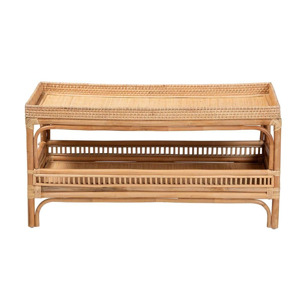 Lombok Natural Rattan Rectangular Coffee Table with Shelf
