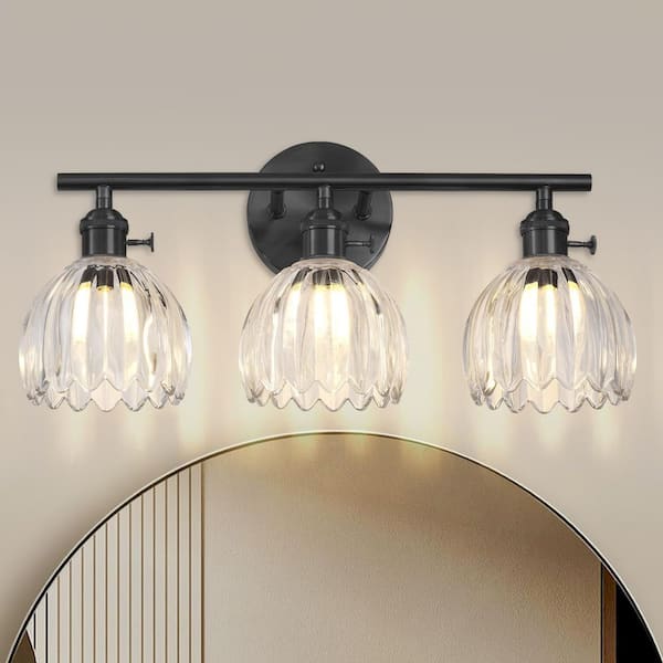 18.8 in. 3-Light Black Dimmable Bathroom Vanity Light, with Cear Glass Shades, for Living Room, Bedroom, Mirror, Hallway