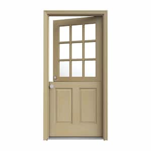 32 in. x 80 in. 9 Lite Unfinished Wood Prehung Right-Hand Inswing Dutch Entry Door with AuraLast Jamb and Brickmold