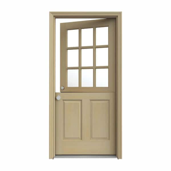JELD-WEN 32 in. x 80 in. 9 Lite Unfinished Wood Prehung Right-Hand Inswing Dutch Entry Door with AuraLast Jamb and Brickmold
