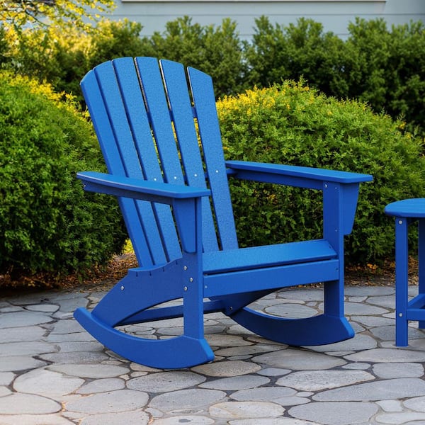 Grant Park Blue Plastic Patio Adirondack Outdoor Rocking Chair