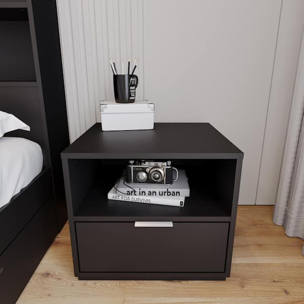 Hunter Black 1-Drawer Nightstand