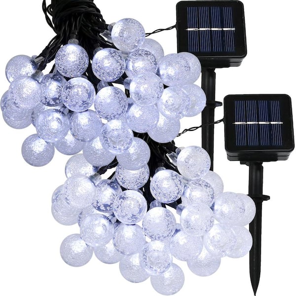 Sunnydaze 30-Light Outdoor 20 ft. Solar Globe LED String Light Set in White (2-Pack)