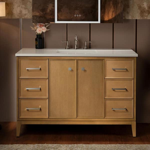 49 in. W x 22 in. D Single Sink Freestanding Bath Vanity in Natural Oak w/ Carrara White Engineered Stone Vanity Top