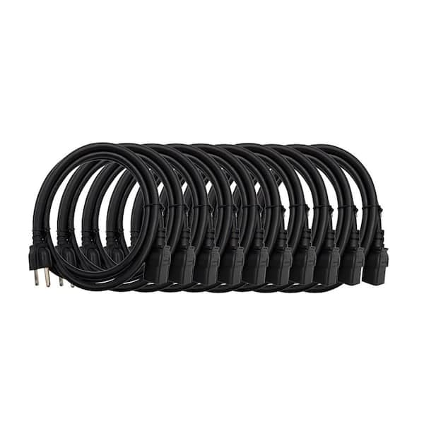10 ft. C19 to NEMA 5-15P AC Power Cord in 14AWG / 3-Conductors Indoor Black 10-Pack