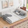 Harper & Bright Designs Button-Tufted Beige Wood Frame Queen Size Linen Upholstered Platform Bed, Daybed with USB Ports QHS308AAA-Q