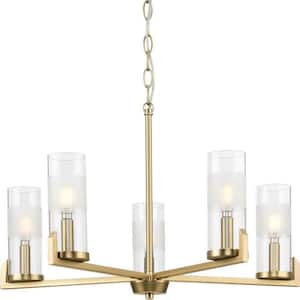 Pellum Collection 25 in. 5-Light Brushed Gold Chandelier for Breakfast Nook, Kitchen and Living Room