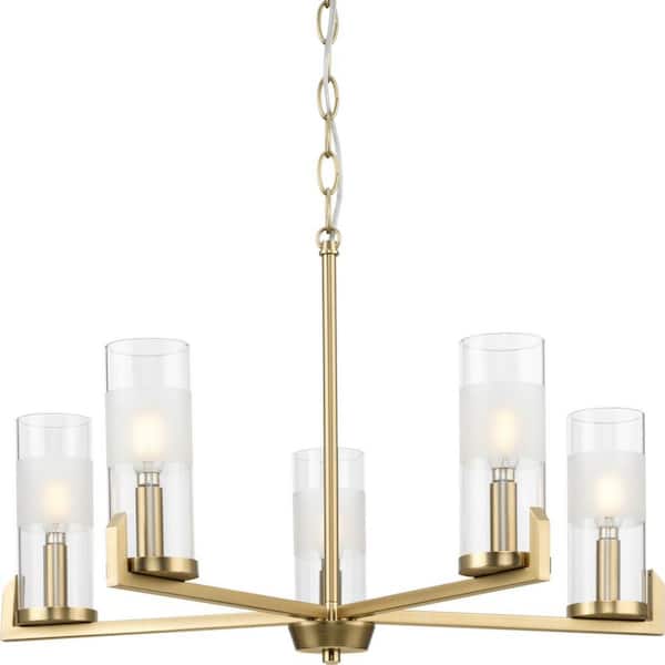 Pellum Collection 25 in. 5-Light Brushed Gold Chandelier for Breakfast Nook, Kitchen and Living Room