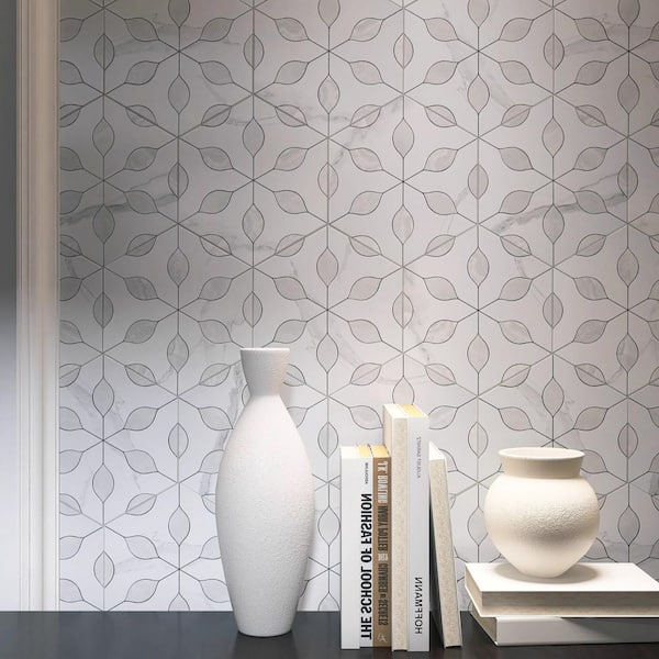Alicante Perla White Hexagon 7.88 in. x 9.45 in. Matte Porcelain Tile Sample