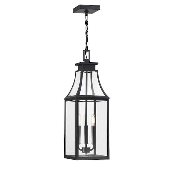 Emery 25.88 in. 3-Light Matte Black Transitional Modern Farmhouse Outdoor Hanging Lantern Pendant Light
