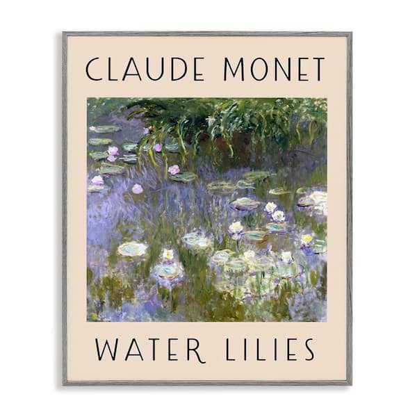 Classic Monet Water Lilies by Daphne Polselli Gray Framed Nature Giclee Art Print 20 in. x 16 in.