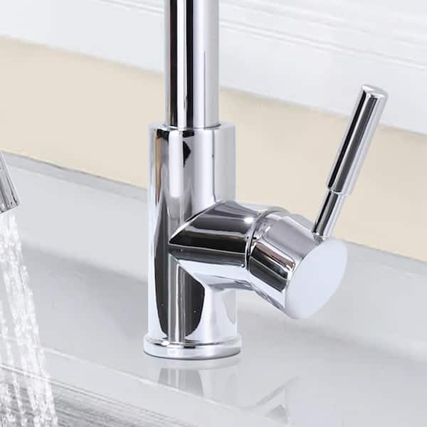 15.67 in. Single Handle Stainless Steel 360 ° Spout Swive Pull Down Sprayer Kitchen Faucet in Chrome