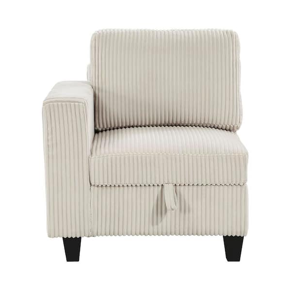 Lazzara Kieran Beige Corduroy Fabric Upholstery Arm Chair with 1-Arm, Storage, Storage Pouch and Charging Ports