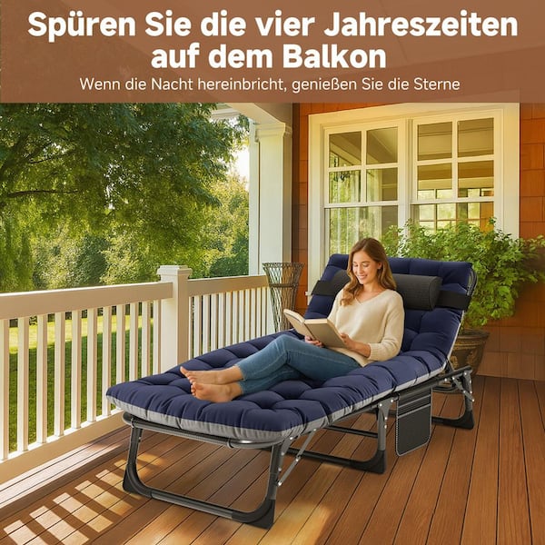 Adjustable 5-Position Folding Chaise Lounge Chair Portable Lay Flat Beach Lounge Chair Reclining Chair for Beach