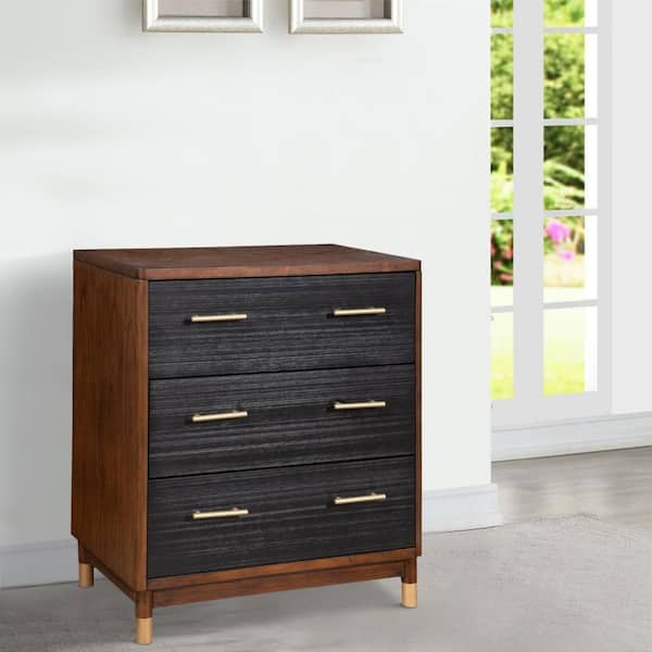 Benjara 18 in. Brown and Black 3-Drawer Chest of Drawers