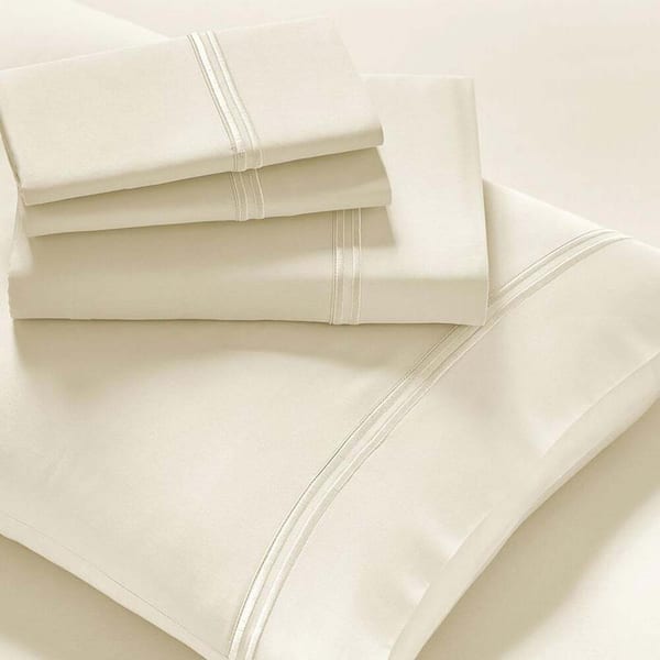 PRICELESS HOME 4-Piece Ivory Solid 300 Thread Count King Sheet Set