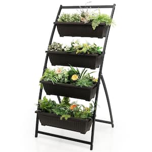 5 ft. 4-Tier Black Metal Vertical Raised Garden Bed Elevated Planter Box with 4 Container Boxes
