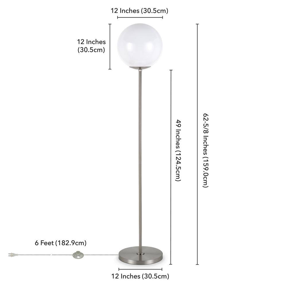 Elevated Nickel Globe & Stem Floor Lamp with White Sphere