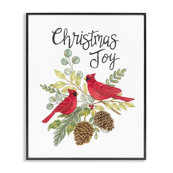 Stupell Industries Christmas Joy Cardinals by Deb Strain 1-Piece Framed Graphic Print Typography Poster Art Print 30 in. x 24 in.