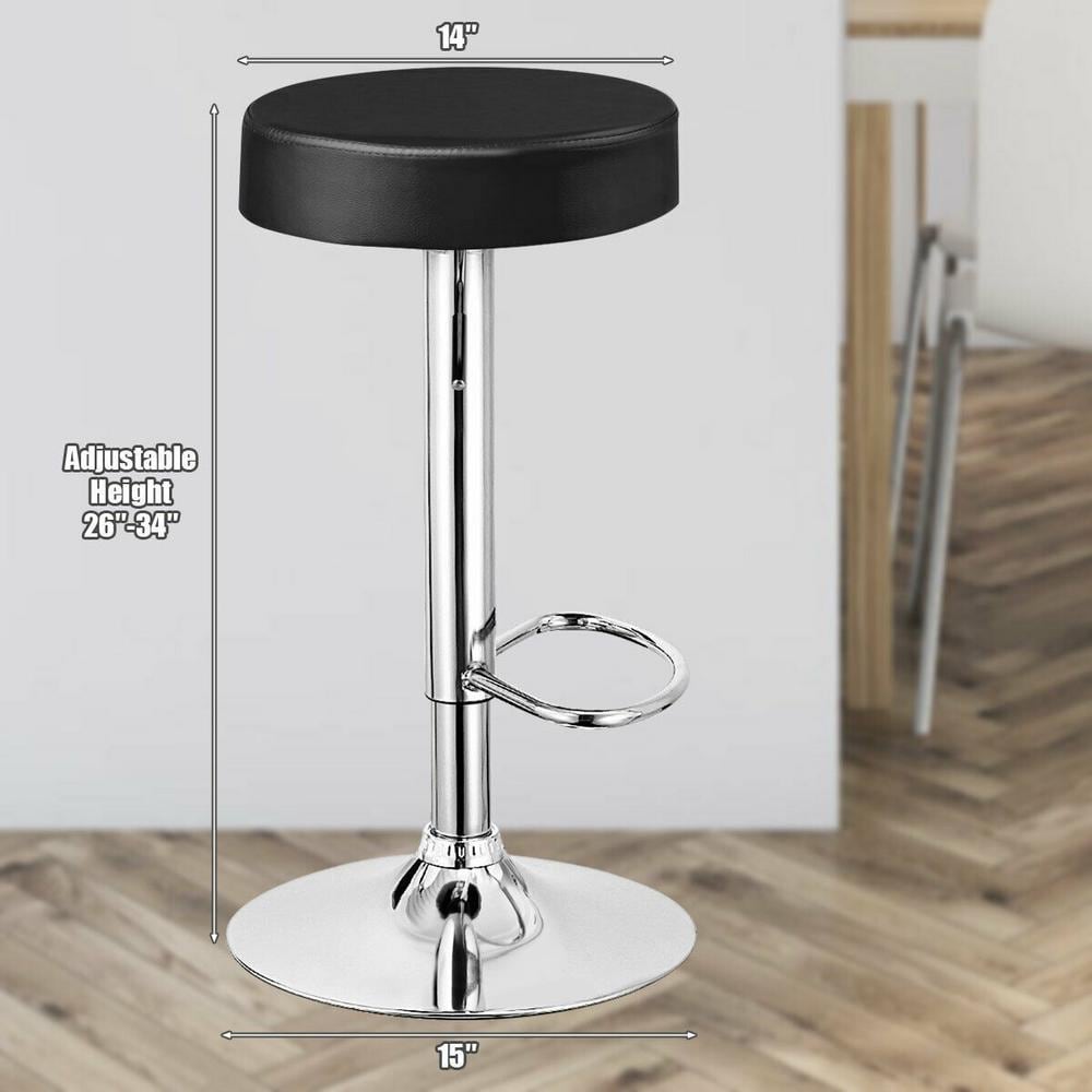 Black Adjustable Swivel Backless Metal Bar Stools, Set of 2
