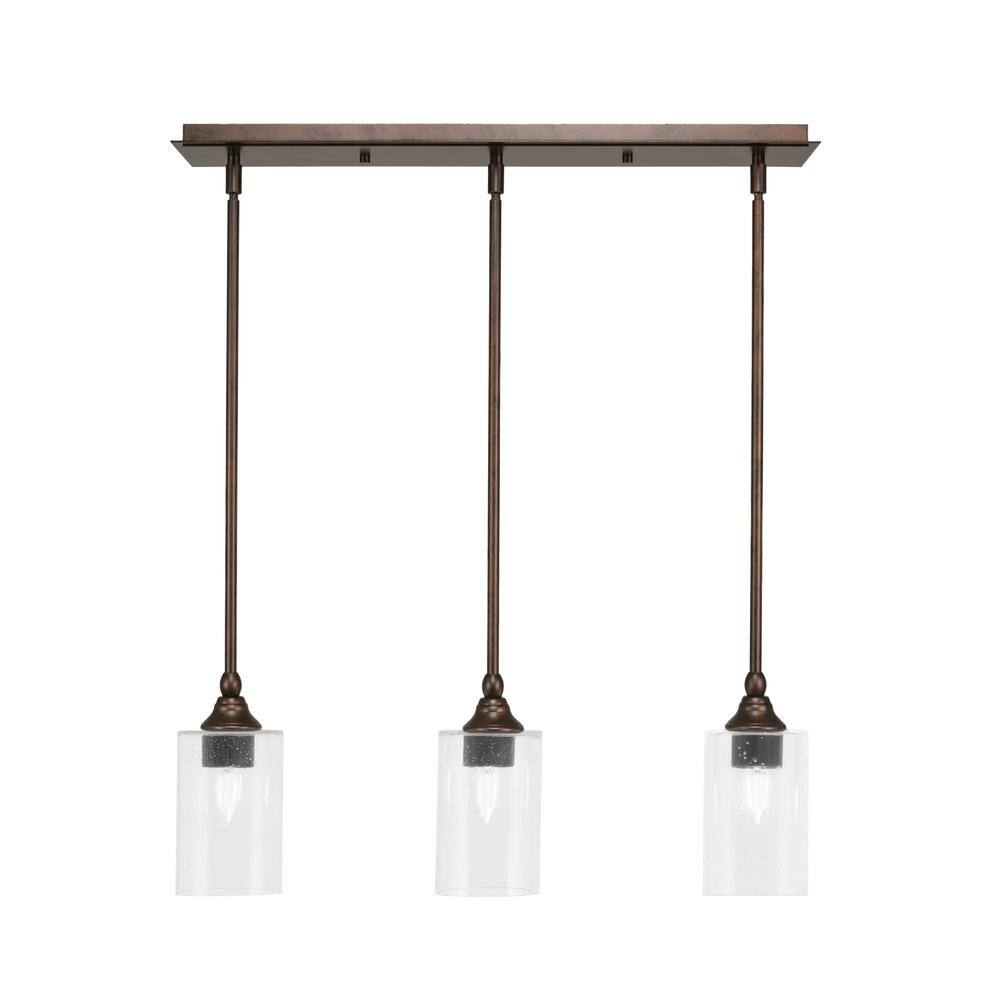 Livingston 100-Watt 3-Light Bronze Shaded Pendant Light with 4 in. Clear Bu