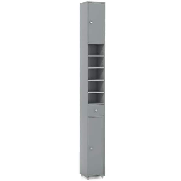 8 in. W x 8 in. D x 71 in. H Gray Linen Cabinet Tall Slim Bathroom Storage Cabinet w/Drawer Adjustable Shelves