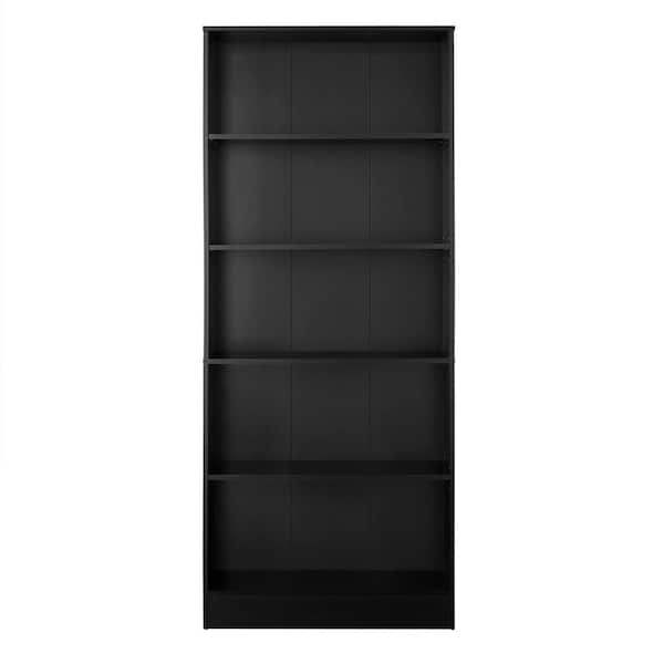 StyleWell 71 in. Black 5-Shelf Basic Bookcase with Adjustable Shelves
