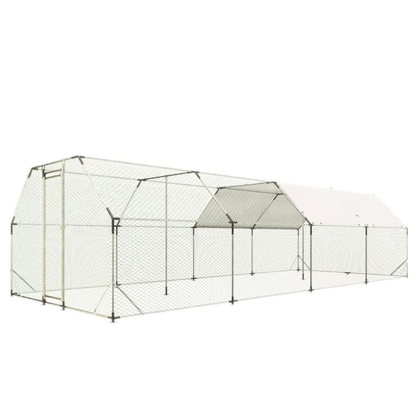 25.68 ft. W x 9.94 ft. D Outdoor Storage Metal Shed, Chicken Coop, Poultry Run Hutch Hen House-Silver (255.25 sq. ft. )