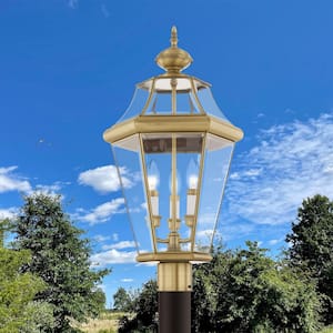 Cresthill 25 in. 3-Light Antique Brass Cast Brass Hardwired Outdoor Rust Resistant Post Light with No Bulbs Included