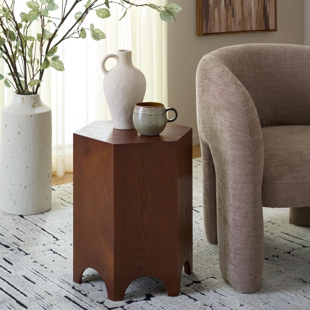 SAFAVIEH Barahan 15.8 in. Walnut Wood End Table ACC2309B - The Home Depot