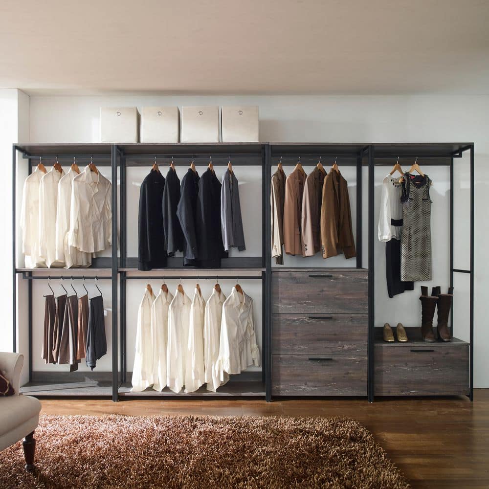 Monica Black and Rustic Gray Wood Walk-In Closet System