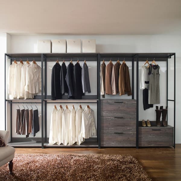 Klair Living Monica 143 in. W Rustic Gray Walk in Wood Closet System  Monica-ABCF-1 - The Home Depot