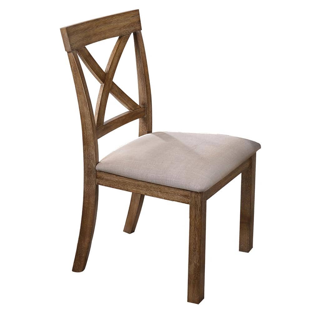 Beige Linen Upholstered Cross Back Side Chair