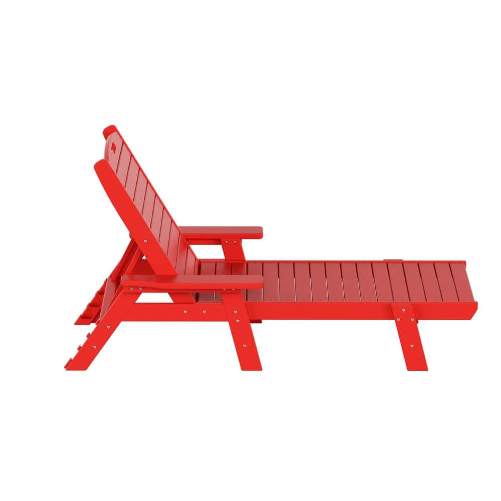 Laguna Red Plastic Chaise Beach Lounger with Arms