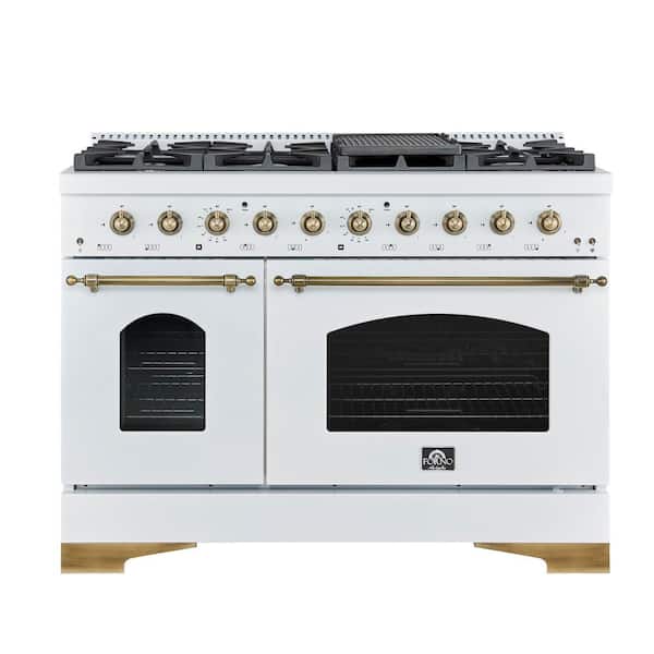 Antico 48 in. White Dual Fuel Double Oven Range 8 Burners