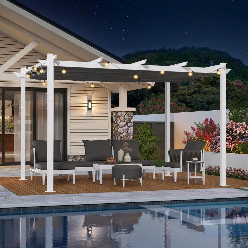 PURPLE LEAF 10 ft. x 13 ft. White Aluminum Frame Pergola with Gray