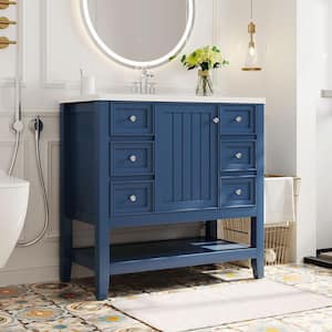 36" Bathroom Vanity with Sink Combo One Cabinet and Three Drawers Solid Wood and MDF Board in Blue
