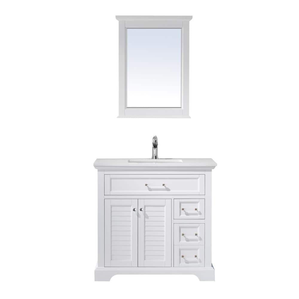 ROSWELL Lorna 36 in. Bath Vanity in White with Manufactured Stone